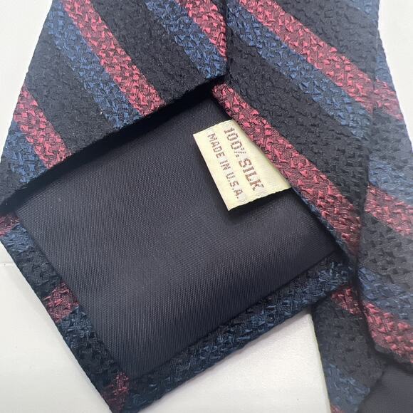 CERRUTI Men's 100% Silk Necktie TEXTURED Designer Striped Black Burgundy Blue EX - Picture 3 of 8